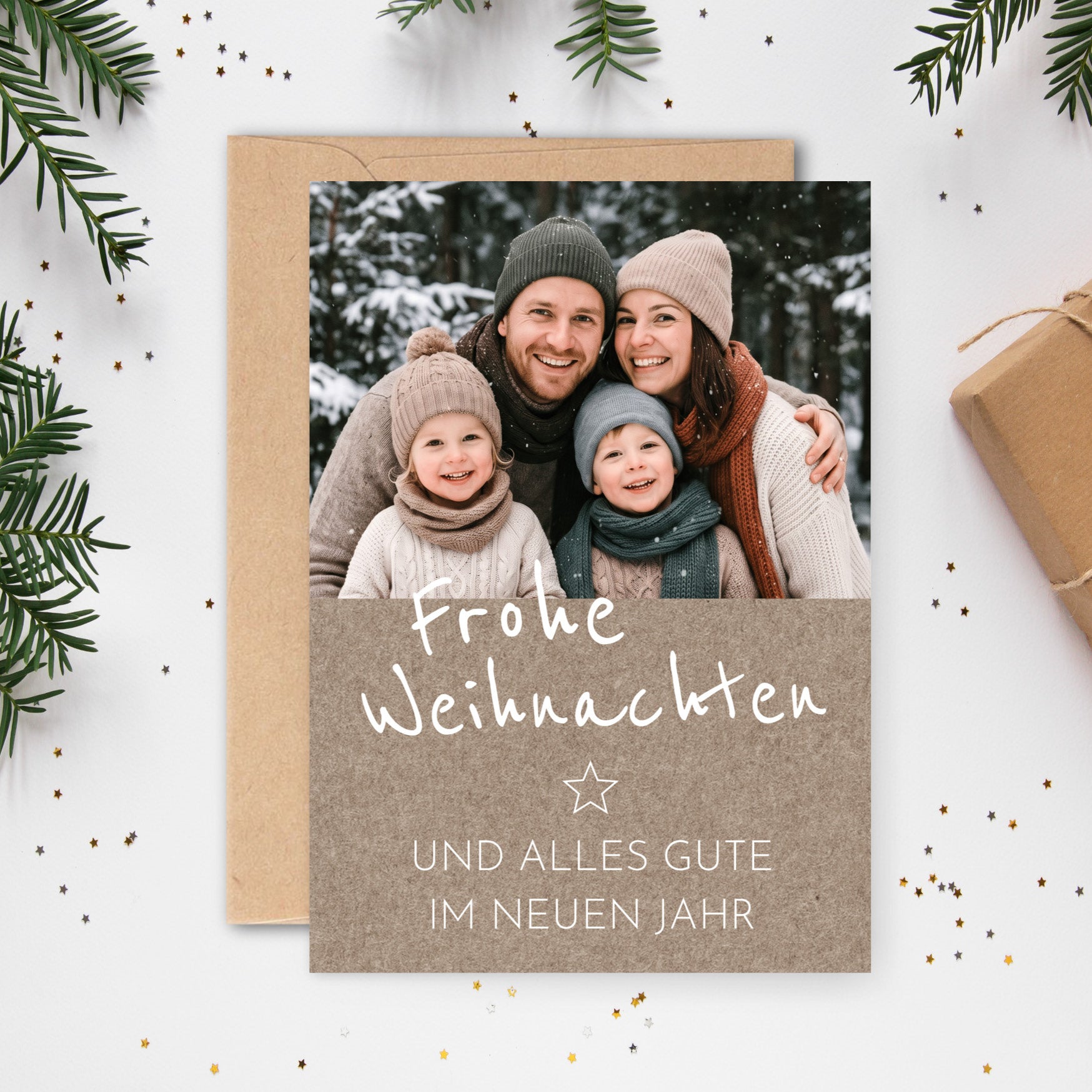 Weihnachtskarte personalisiert – „Rustikal Vintage“ mit Foto